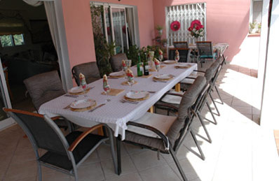 Shady dining area